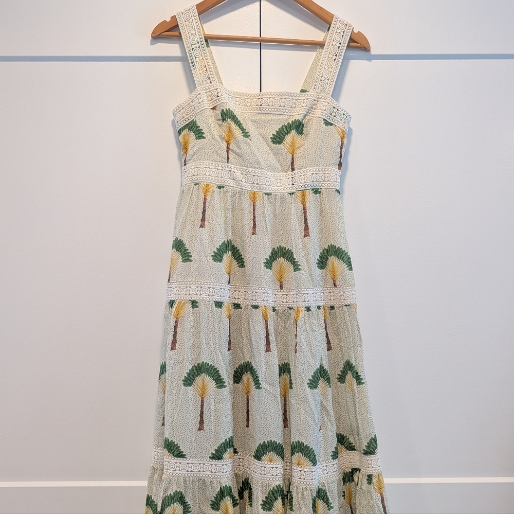 CALYPSO St. Barth Palm Tree Tiered Maxi Dress With Lace Trim Size XS - Picture 4 of 12